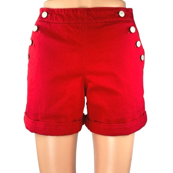 Banana Republic Women's Red Mid Rise Button Pockets Zipper Cuffed Mini Shorts 25 - Picture 1 of 5